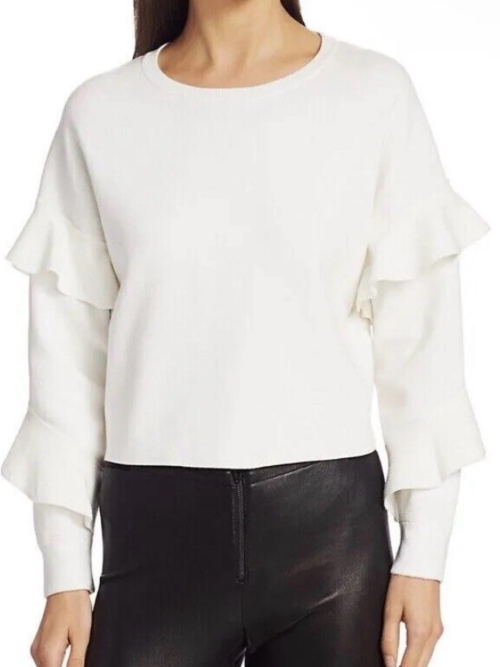 Nettie Ruffle-Sleeve Crewneck Sweater